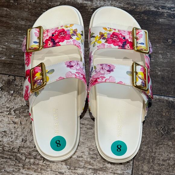 Nine West Shoes Womens Size 8‎ Double Buckle Slide Sandals Floral Summer NEW - Picture 5 of 11